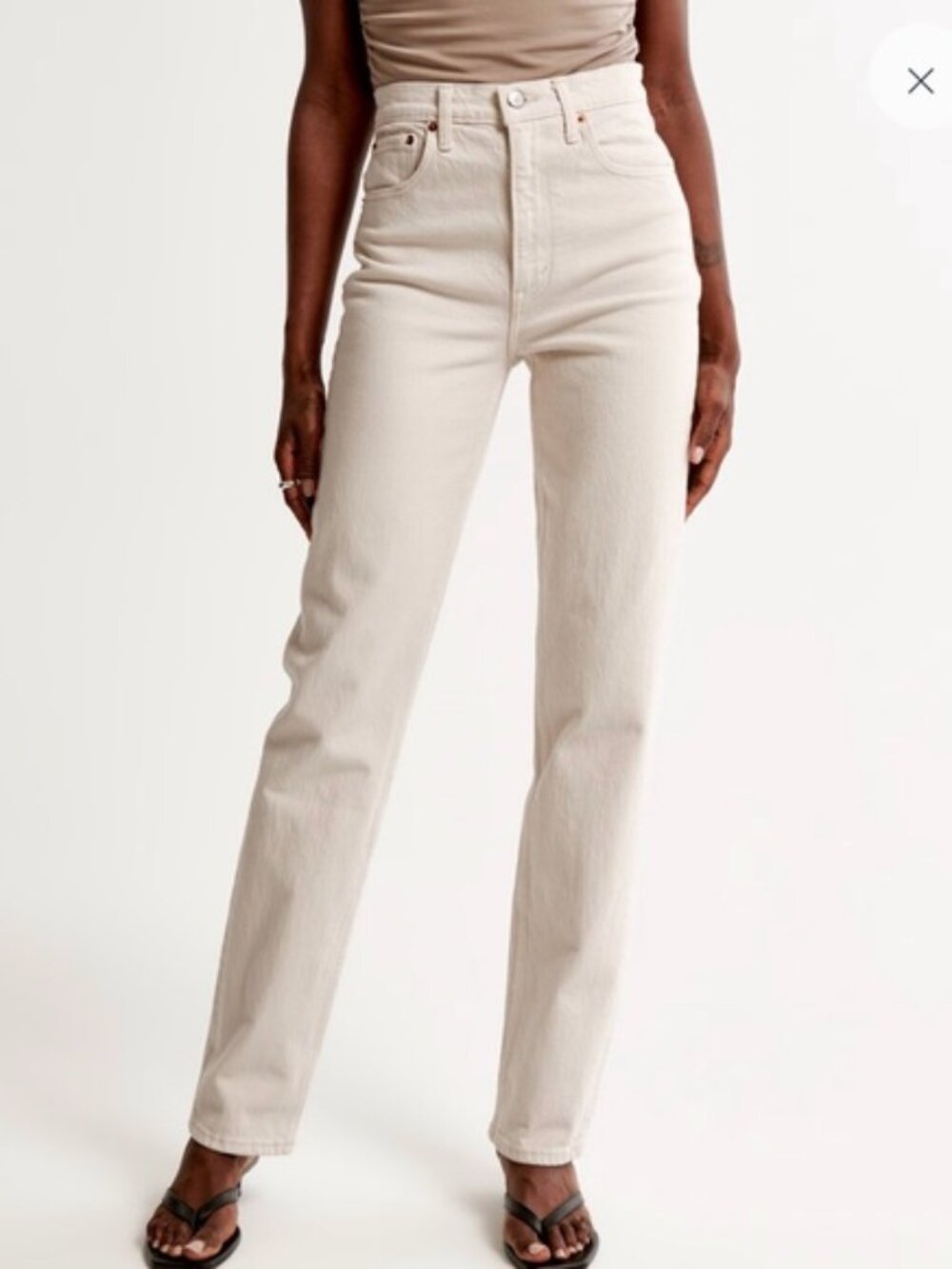 Abercrombie Cream Ultra High Rise Ankle Straight Jean Size 29 Long